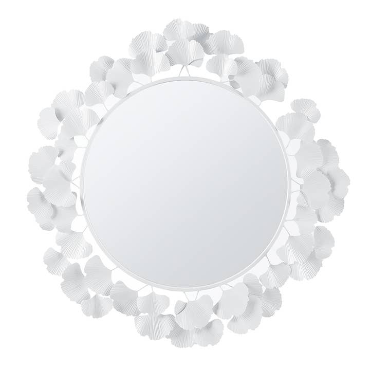 Gingko Leaf Round Wall Mirror, White for wholesale by Olliix