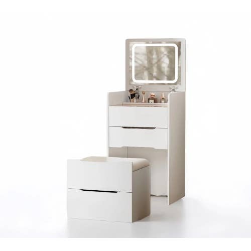 Blanc Coiffeuse 3-en-1 de 60 cm avec miroir rabattable et 3 tiroirs en vente sur Faire13