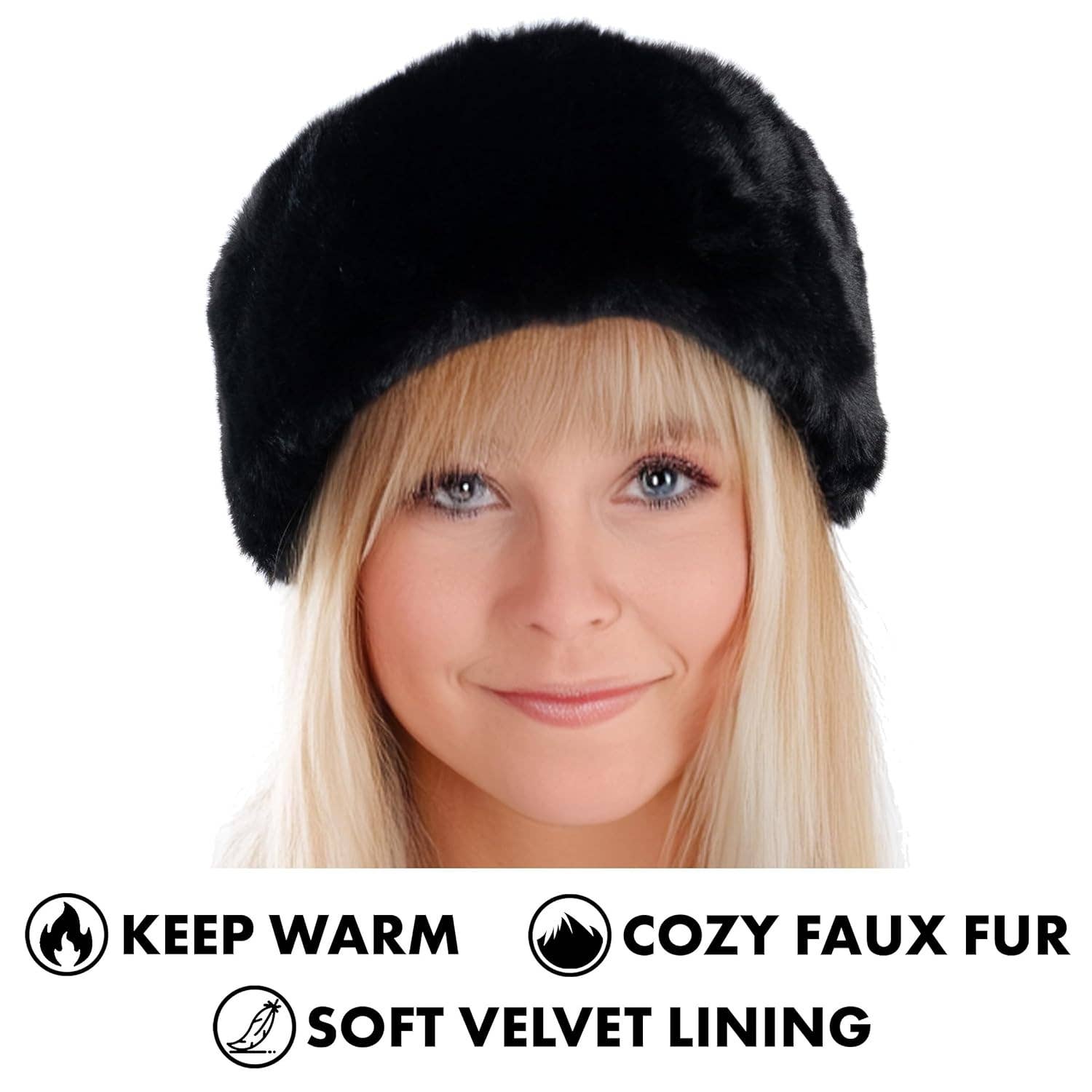 Funky Junque – wholesale Pannband - Dam – Faux Pälsfodrad Vinterpannband - Svart2