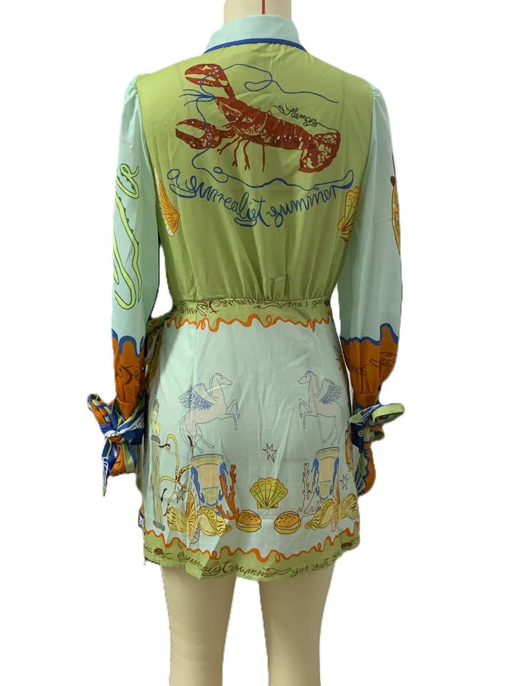 Printed Unique Surrealist Prints Wrap Shirt Dress for wholesale on Faire3