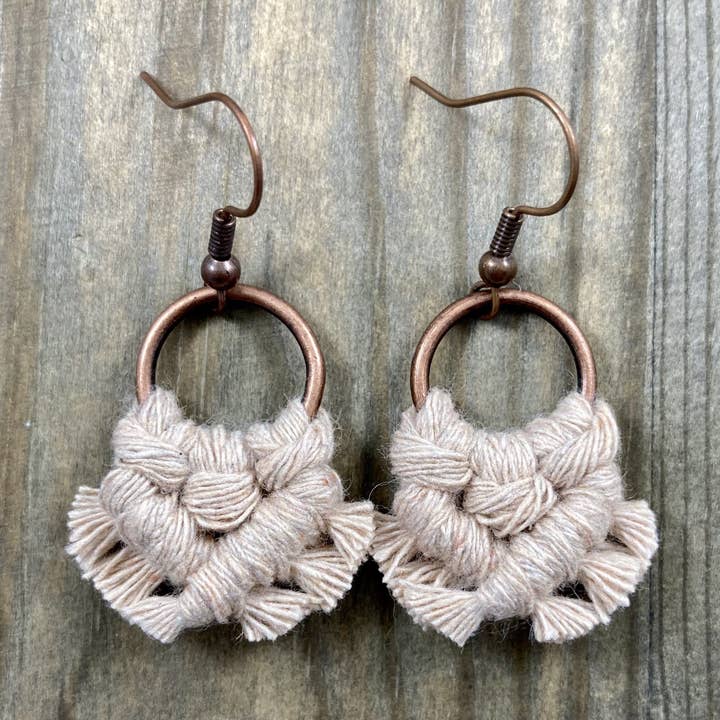 Micro Fringe Round Earrings - Nude & Copper for wholesale by HK Macrame Jewelry