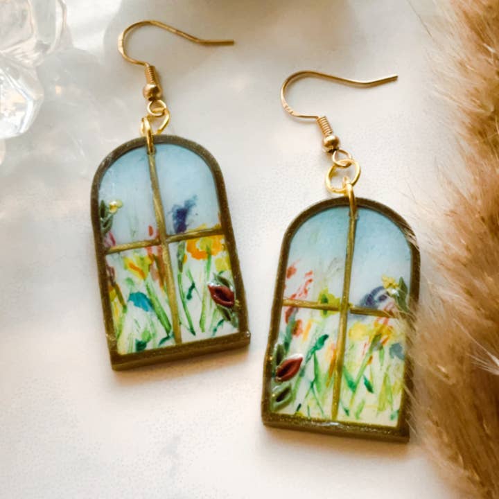 Everything Ky and I - Wholesale Dangle Earrings - Water Color Wildflower Window Dangle Earrings1