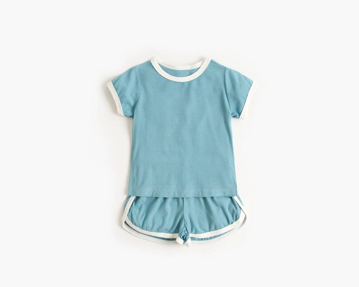 MyKids-USA® - Wholesale Top & Short Set - Baby - Baby Solid Color Neck Color Matching Design Sports Sets In Summer4