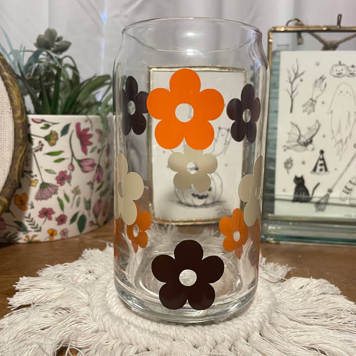 Retro glazen blikje met bloemen - 16 of 20 oz koffiedrinkbeker voor wholesale door Mickee Mariee