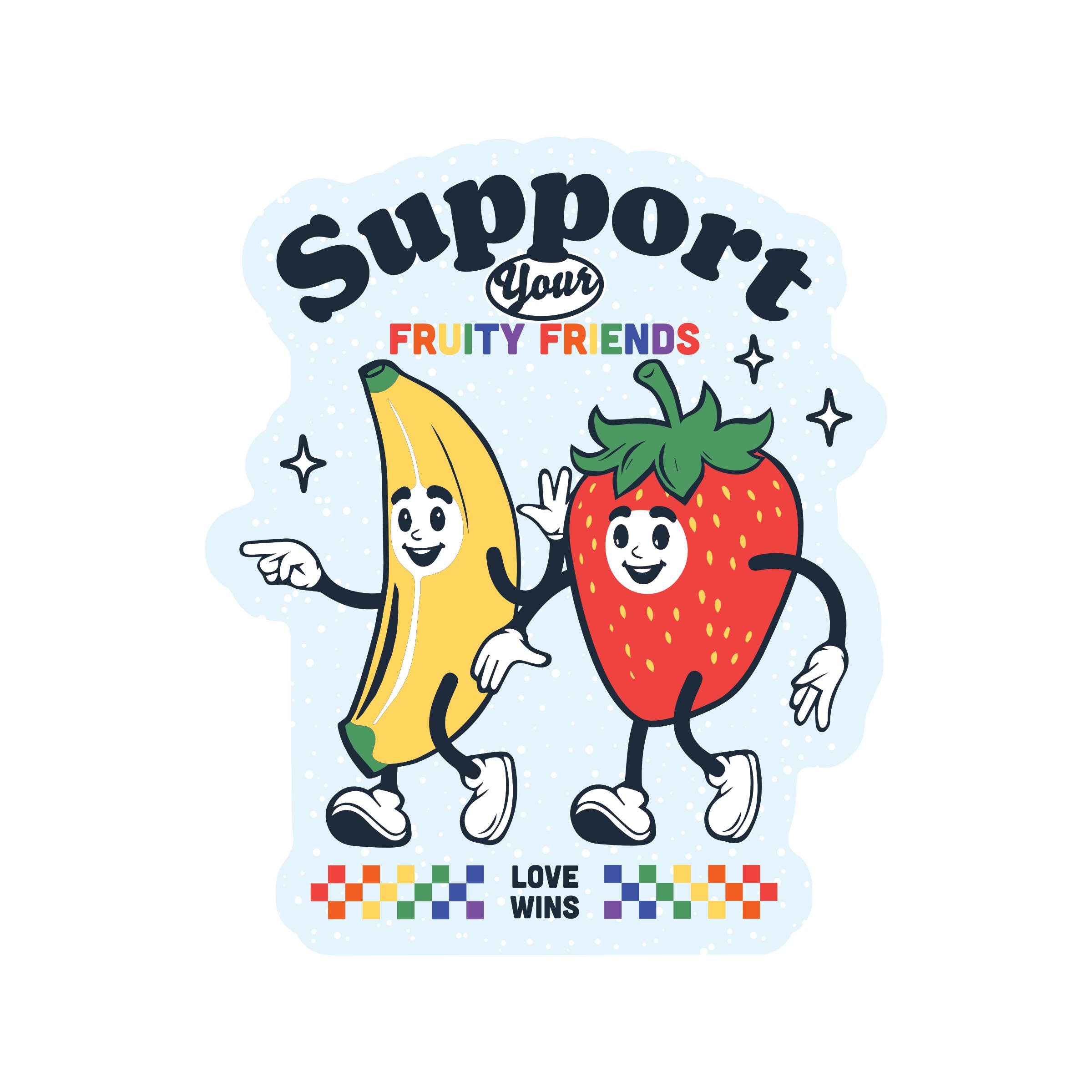 Juju and Moxie - Vendita all'ingrosso Adesivo - Adesivo in vinile di alta qualità Fruity Friends LGBTQ+ Ally Pride