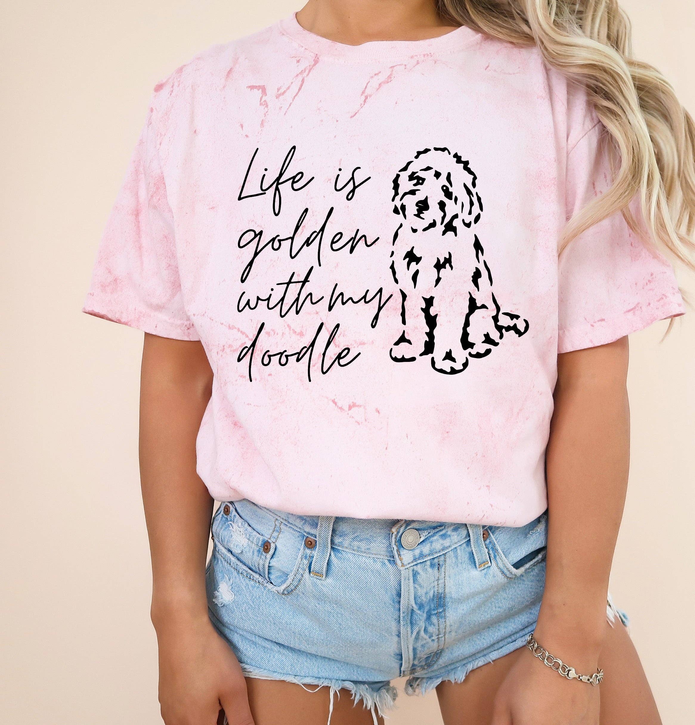 Verita Culture - Wholesale Screen Printed T-Shirt - Women's - Life Is Golden With My Doodle Dog mom Garment Dyed T Shirt7