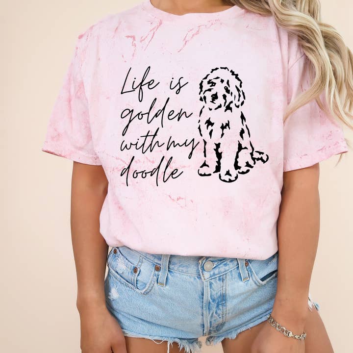 Verita Culture - Wholesale Screen Printed T-Shirt - Women's - Life Is Golden With My Doodle Dog mom Garment Dyed T Shirt7