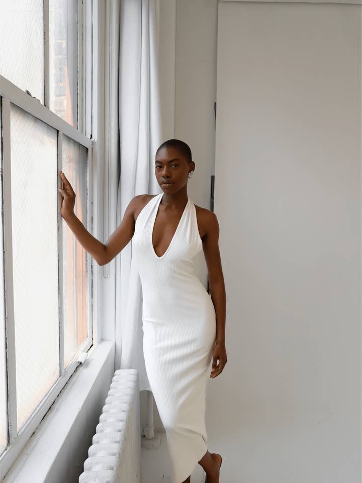 White Halter Dress Nara for wholesale by Knyt Studios