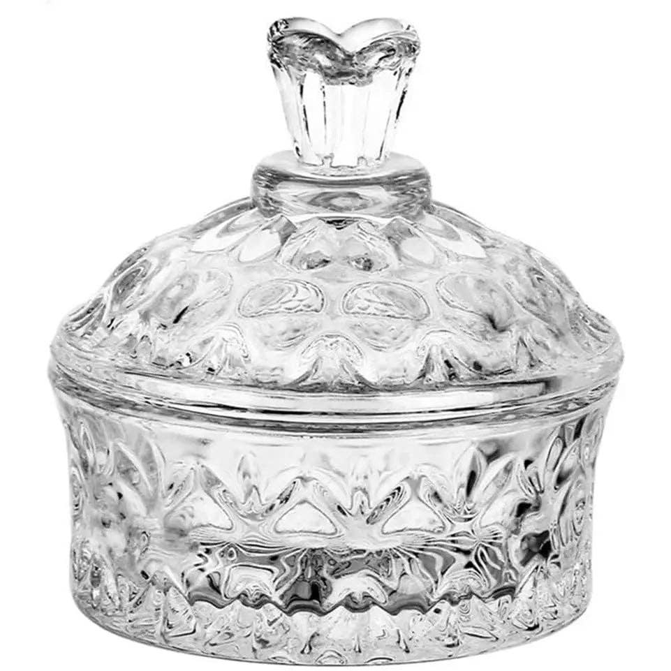 Vagabond Vintage - Wholesale Jar - Clear Carved Glass  Storage Jar With Lid0