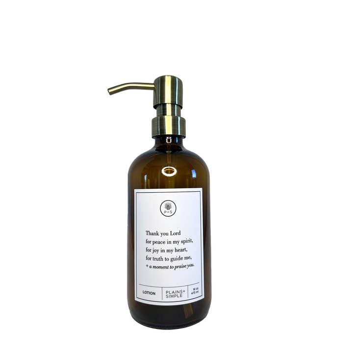Plains + Simple - Wholesale Soap Dispenser - Thank You Lord Amber Glass Reusable Soap/Lotion Dispenser11