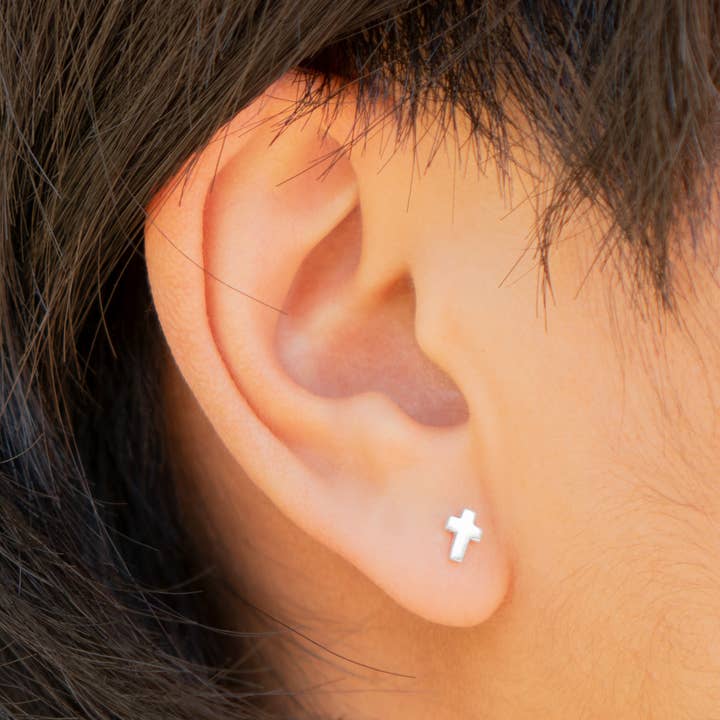 Nina Designs - Wholesale Stud/Post Earrings - Sterling Silver Tiny Cross Post Earrings 5x4mm