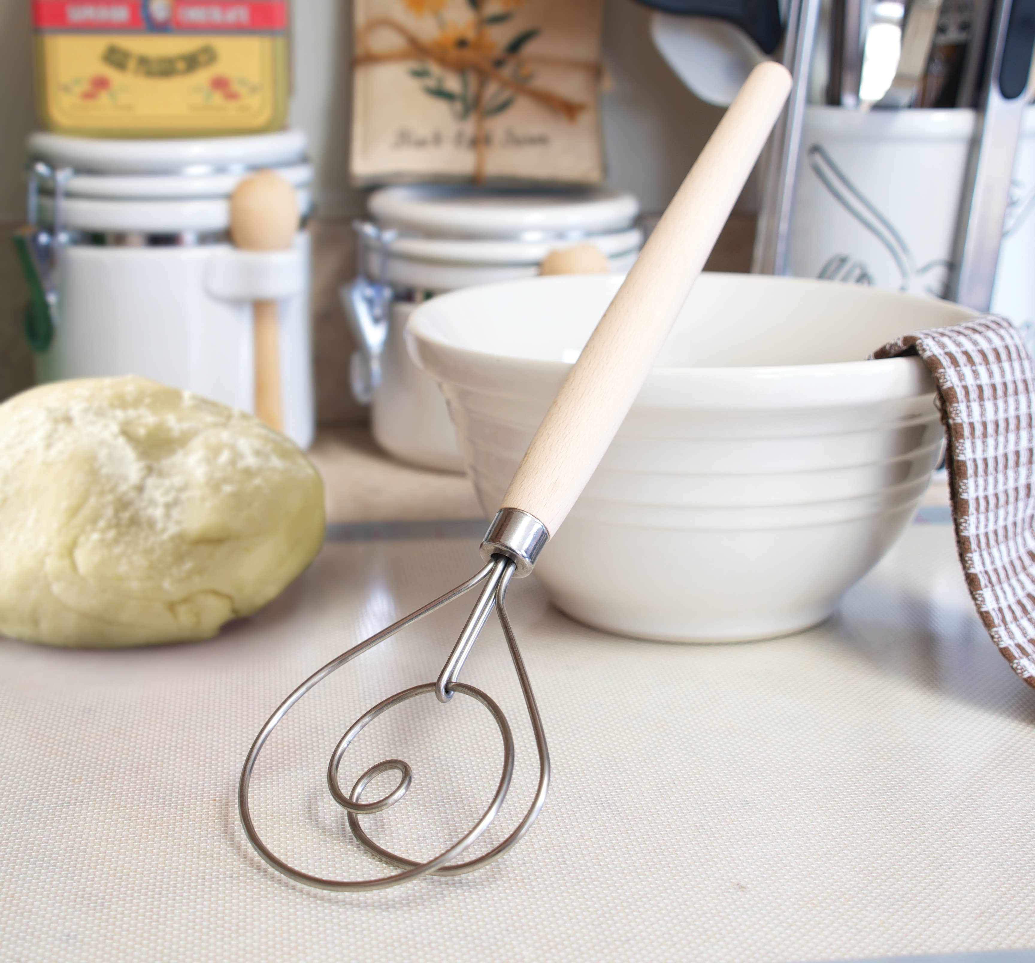 Fox Run Brands - Wholesale Whisk - Fox Run Danish Dough Whisk, Stainless Steel and Wood, 12"1