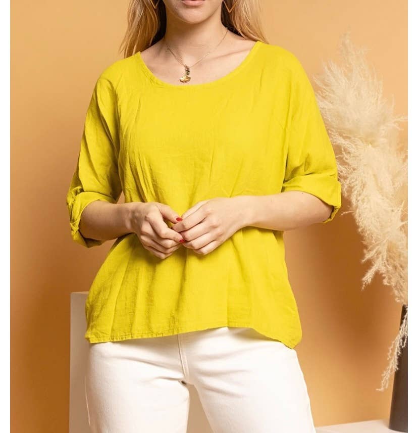 LINEN & COTTON HOUSE – Engroshandel T-shirt – til kvinder – Crop-top i bomuld og hør, bedst sælgende model 10116