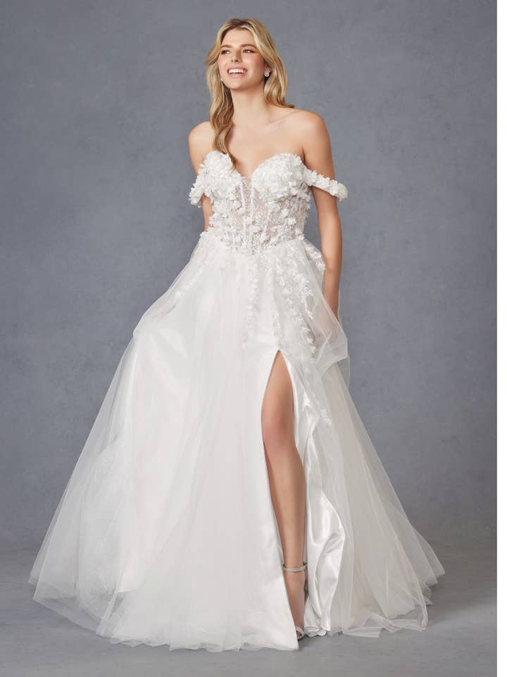 3D FLORAL BALL GOWN WITH OFF SHOULDER SWEETHEART NECKLINE A for wholesale by Juliet