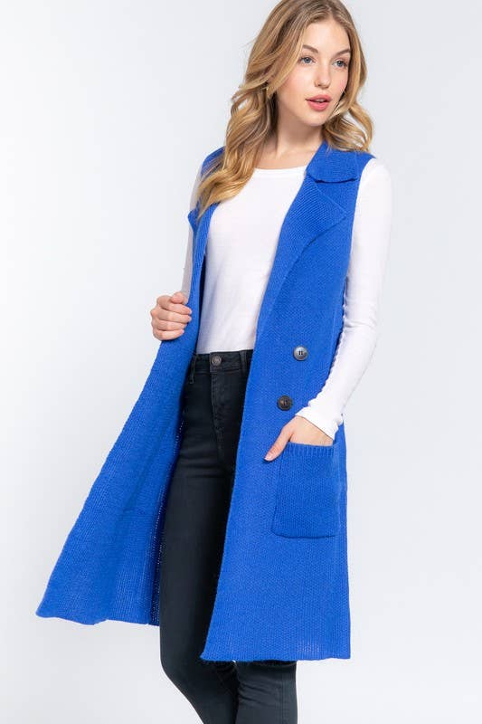 Active Basic | Active USA - Wholesale Outerwear Vest - Women's - Sleeveless Notched Collar Long Sweater Vest8