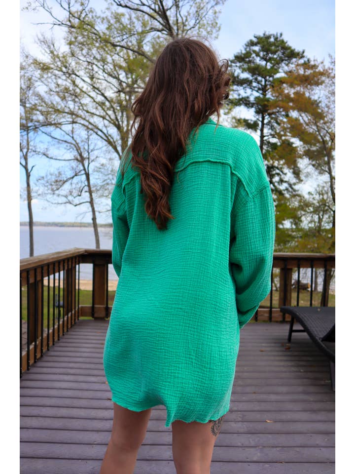 MK316 Quinn Double Gauze Oversized Button Shirt - Green for wholesale on Faire