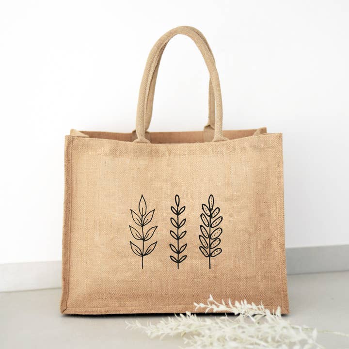 Bolsa natural de yute con diseño de plantas para venta al por mayor de Buchstabenkult