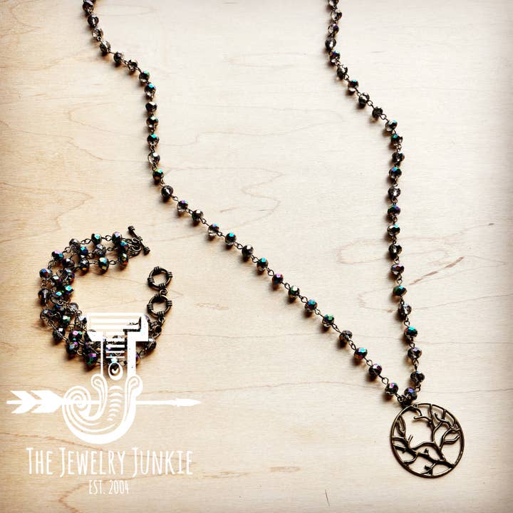 Indigo **Indigo Faceted Beaded Necklace w/ Tree of Life 257k for wholesale on Faire