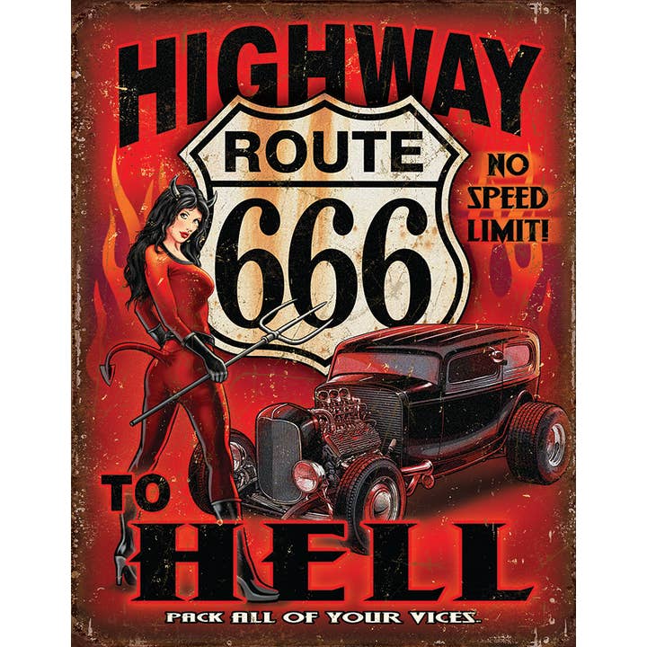 Blechschild Route 666 - Highway to Hell für den Großhandel von Desperate Enterprises