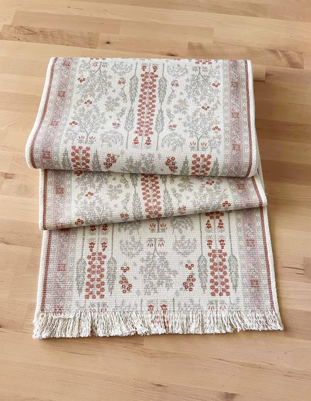 Fennco Styles - Wholesale Table Runner - Coral Botanical Flower Fringed Cotton Blend Table Runner1