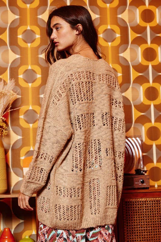 BUCKETLIST INC - Wholesale Cardigan - Women's - IT1389 -Holes Pattern Oversized Cardigan7