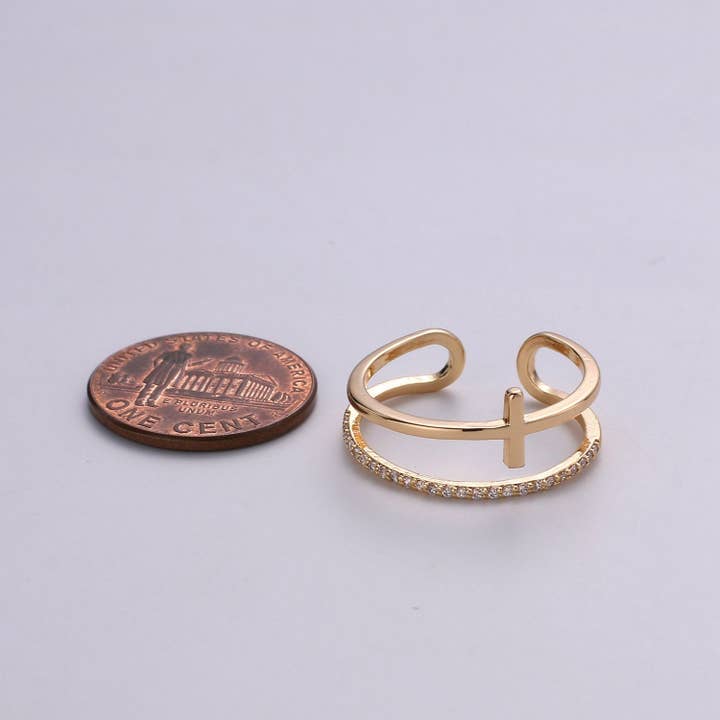 Aim Eternal - Wholesale Signet Ring - Side Cross Ring - Gold Cross Ring - Stacking Rings - Sideway Cross Ring - Cross Jewelry - Religious Jewelry - Sign Ring - Micro Pave ring R060