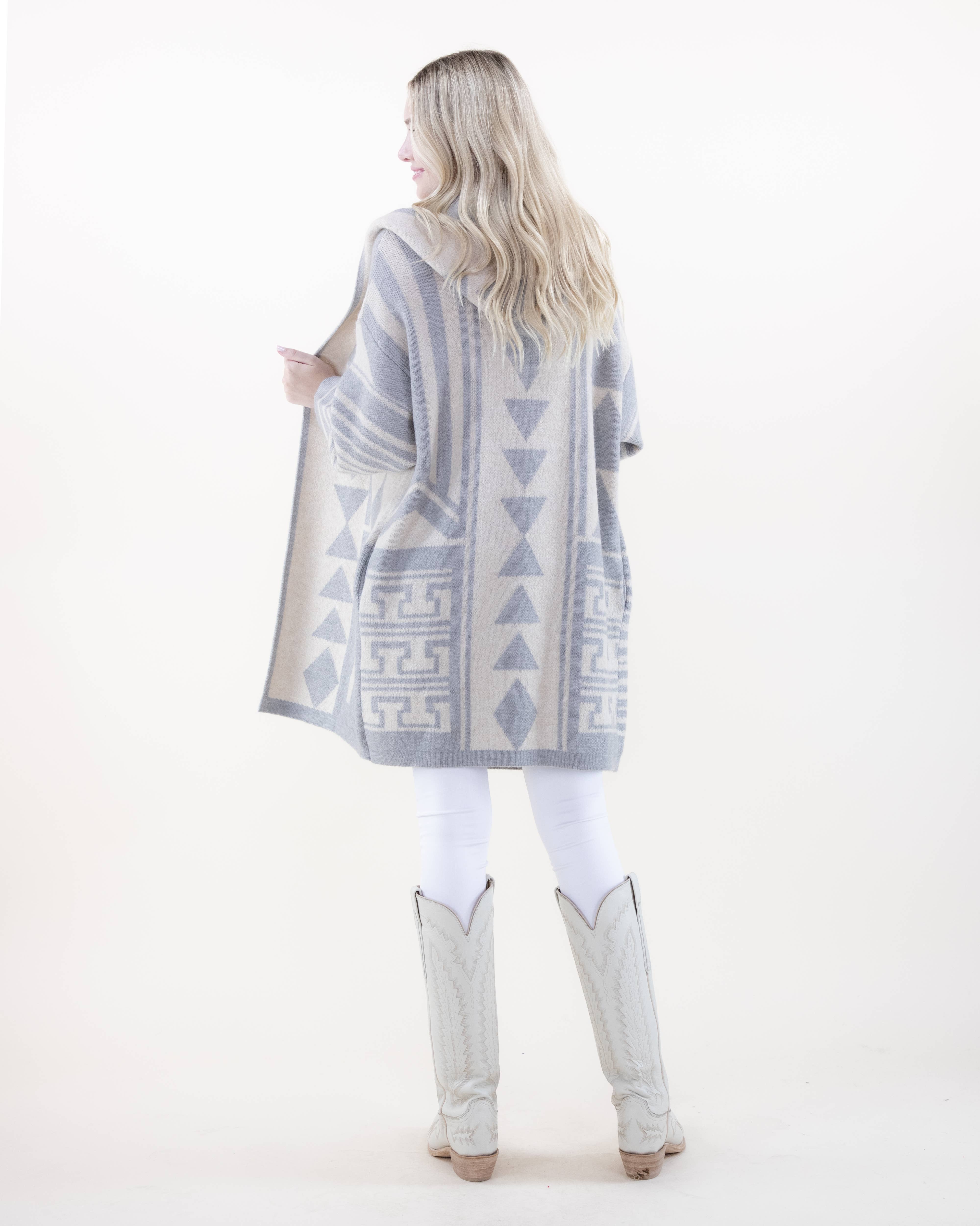 Original USA - Wholesale Cardigan - Women's - Comfy & Oversized Geometric Hooded Cardigan7