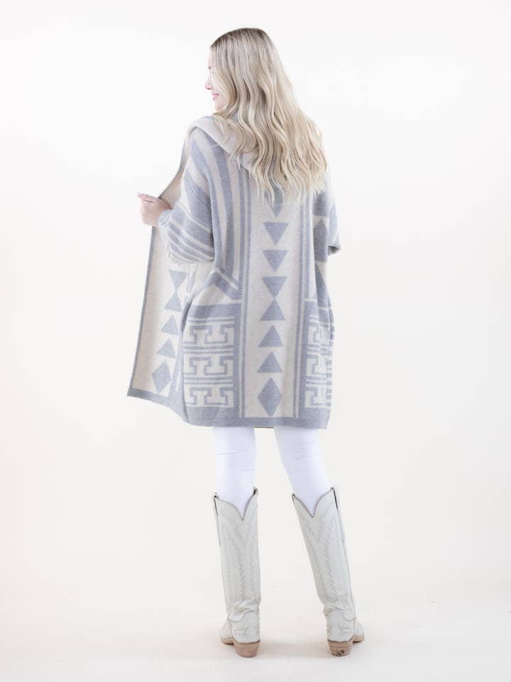 Original USA - Vente Cardigan – femme - Cardigan à capuche géométrique confortable et surdimensionné7