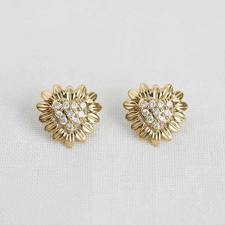 Charming Heart-Shaped Floral Drop Earrings for wholesale by Ellemadera