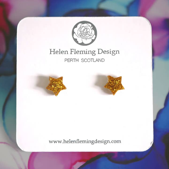 Gold Glitter Small Star Earrings for wholesale by Helen Fleming Design