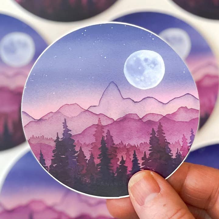 Tetons Midnight Moon Vinyl Decal Sticker -- Art Sticker for wholesale by Shelby Thayne Art
