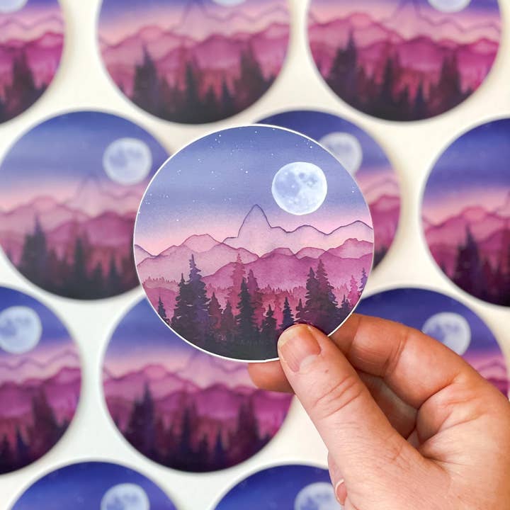 Tetons Midnight Moon Vinyl Decal Sticker -- Art Sticker for wholesale by Shelby Thayne Art