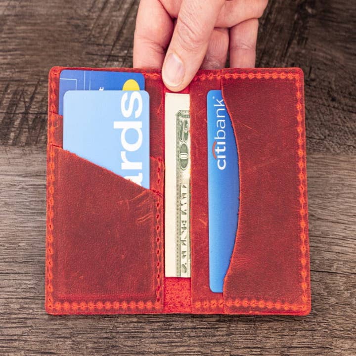 CRETE TRADING INC - Wholesale Wallet - Unisex - Hand made Leather Bifold Wallet Red3