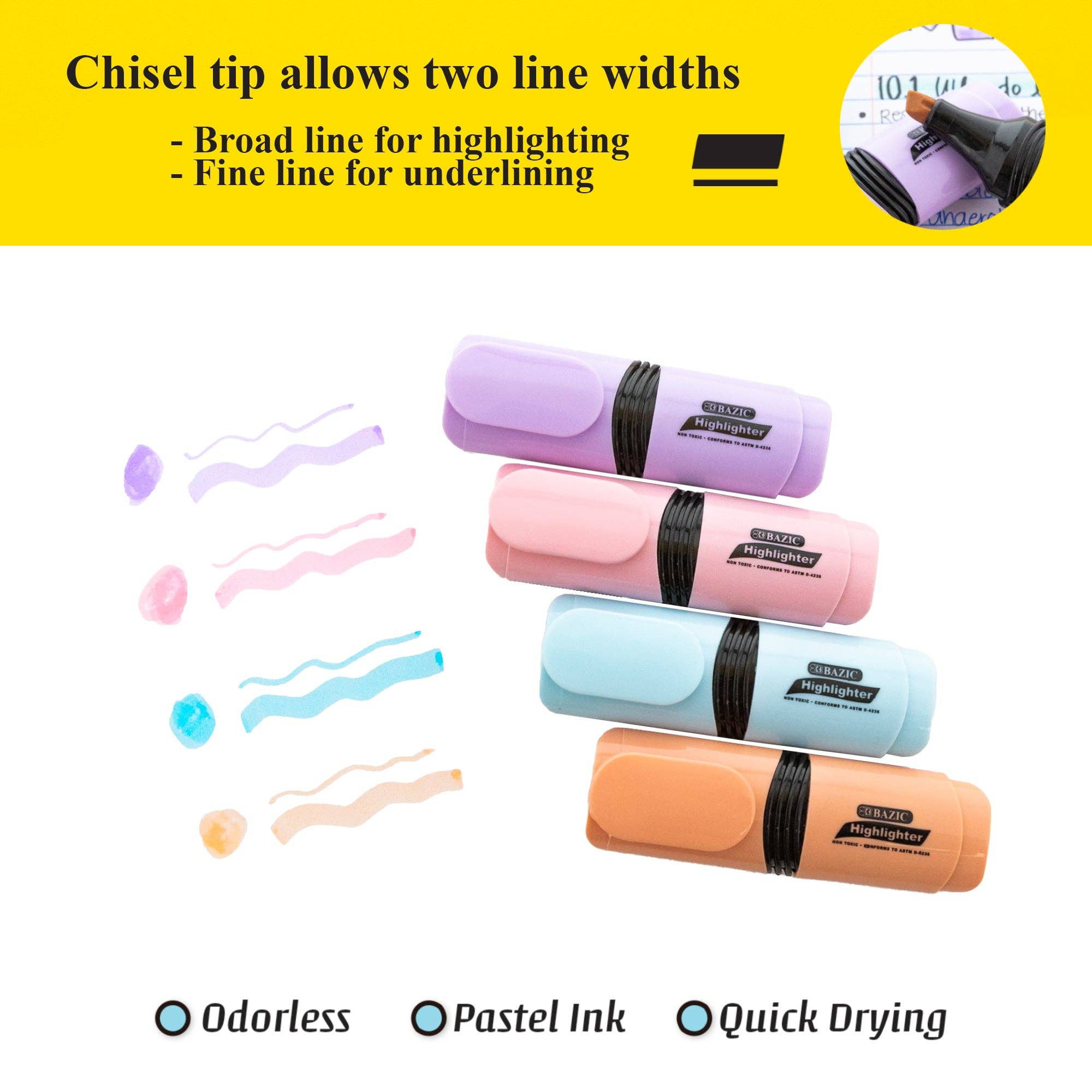 Luna Office Supply -  Everyday Essential - Wholesale Highlighter - Desk Style Pastel Mini Highlighters (4/Pack)1