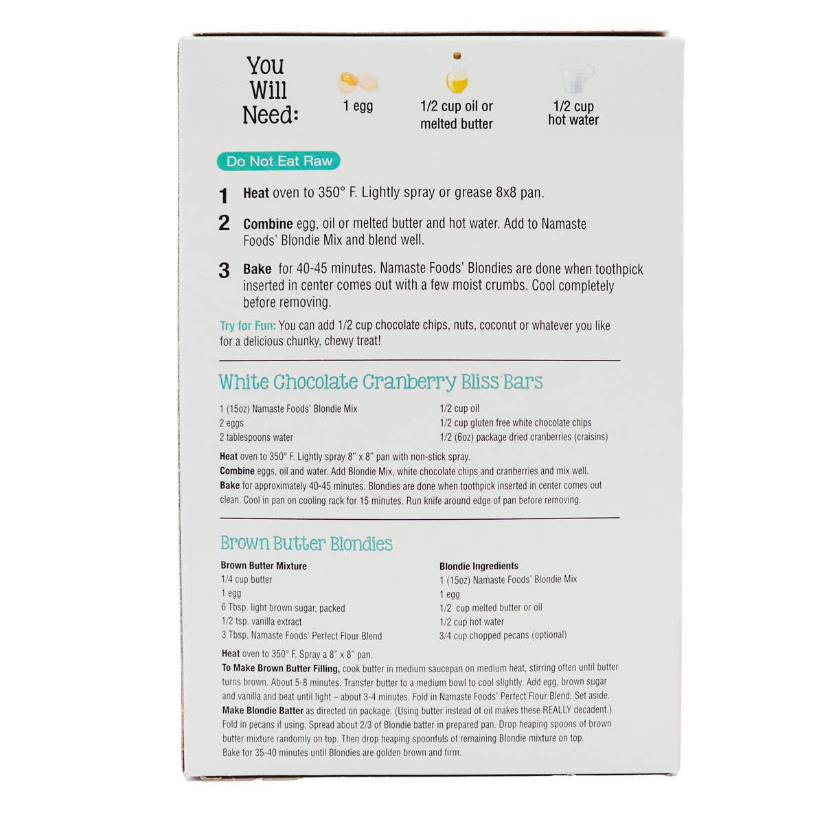 Namaste Foods - Wholesale Brownie Mix - Blondie Mix1