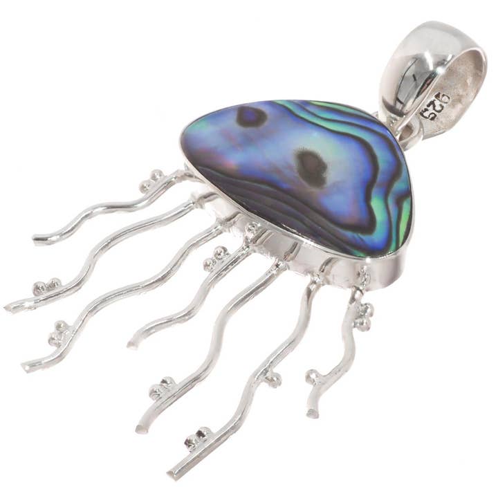FifiRose - Wholesale Pendant/charm necklace - 925 silver jellyfish new zealand paua abalone shell sterling pendant, 1 3/4"1