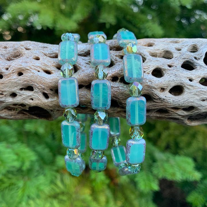 Marlene VanBeek Jewelry - Venta al por mayor Pulsera de cuentas - Pulsera Elástica Rectangular - apilable rosa aqua turquesa3