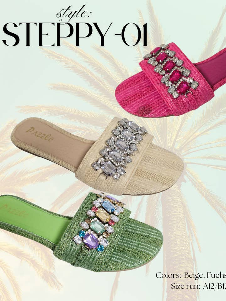 Pazzle - Wholesale Sandals - Women's - STEPPY-01 Women's Flat Embellished Summer Sandal