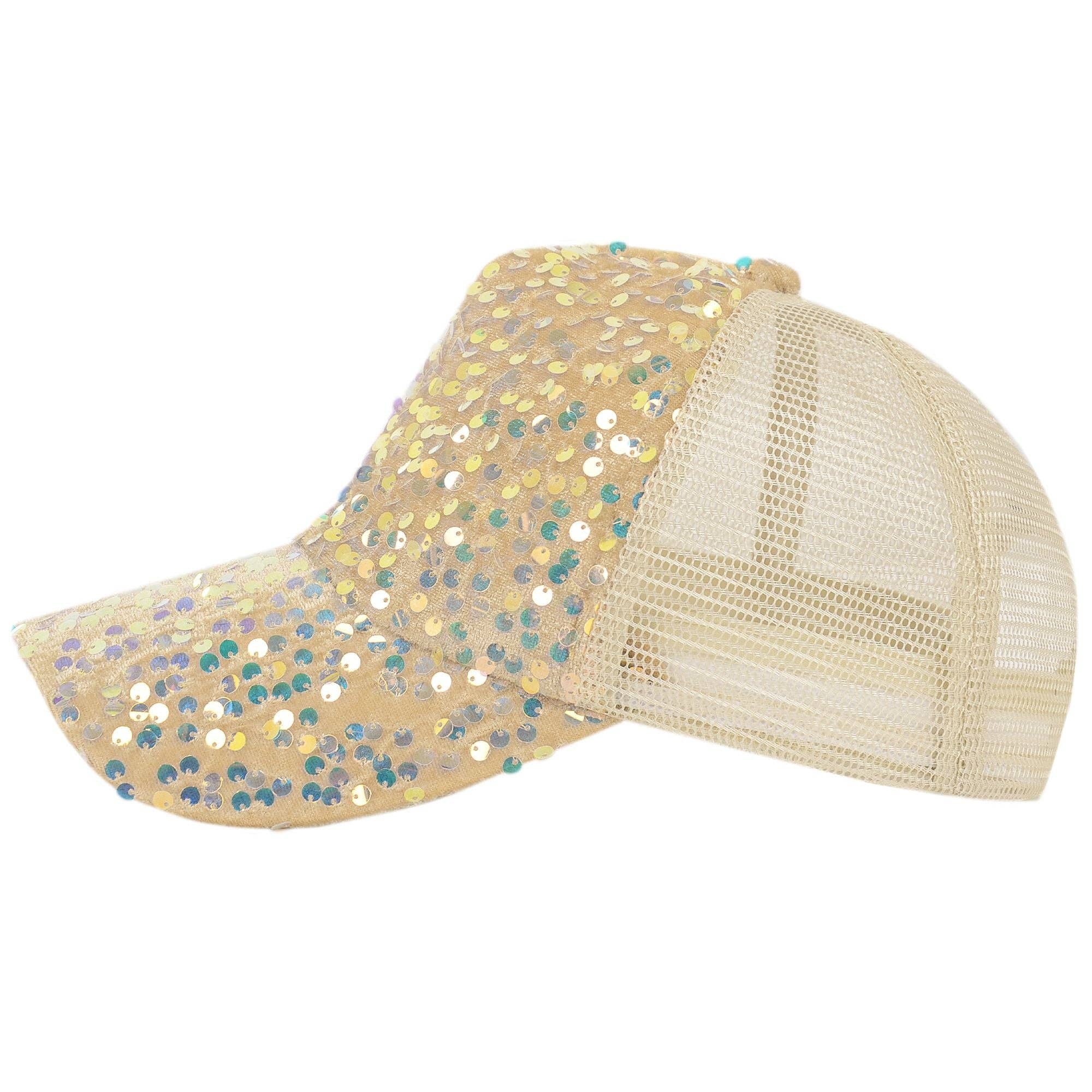 AK Brand - Wholesale Ponytail Cap - Women's - Women's Sparkly Sequin Baseball Cap Messy Low Bun Ponycap14