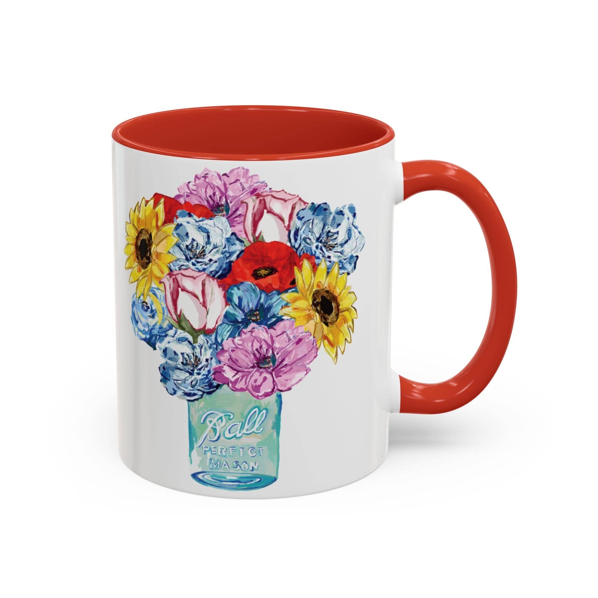 Blue Cava - Wholesale Coffee Mug - Spring Floral Mason Jar Two Tone Ceramic Mug - 11 oz & 15 oz8