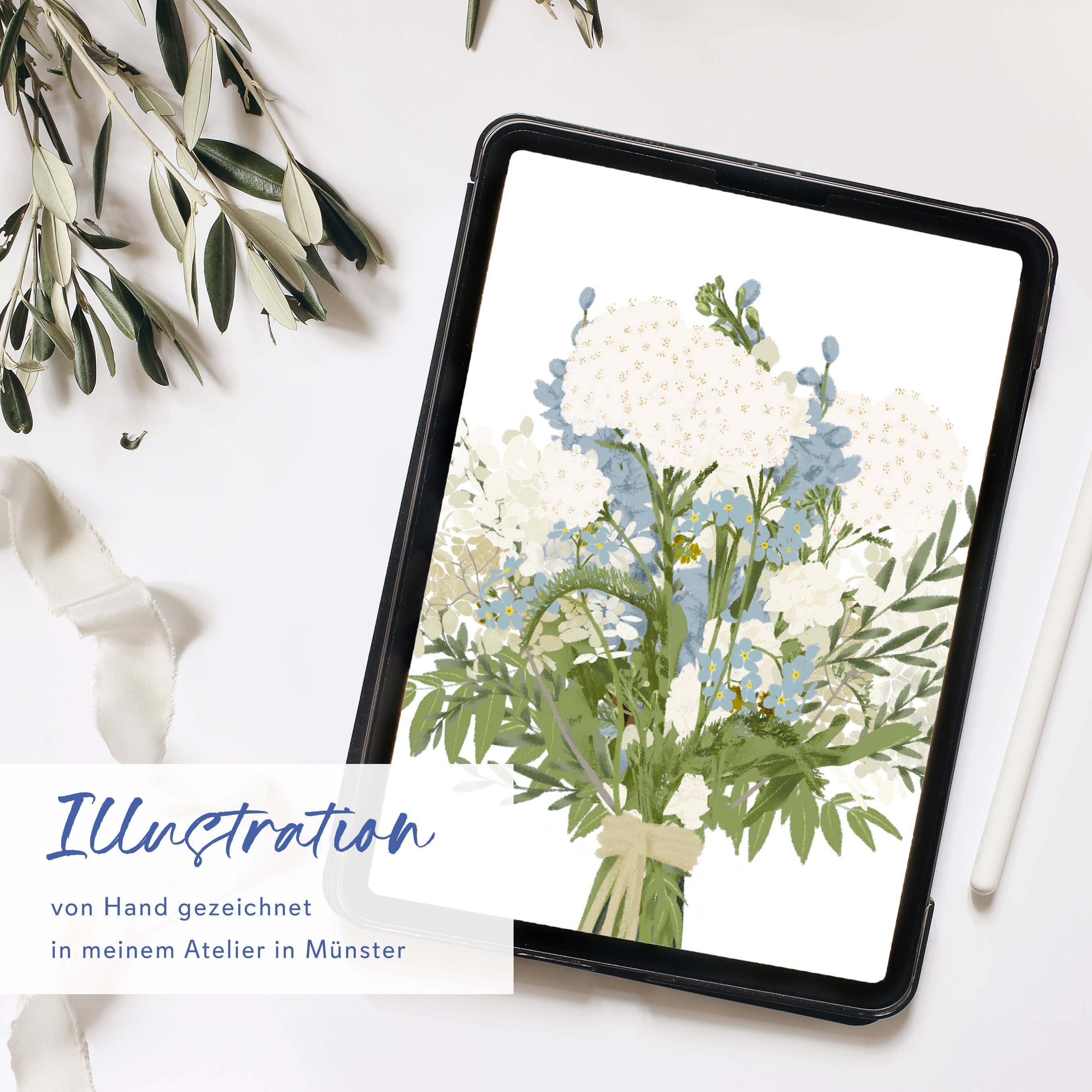 Wildblumen Atelier - Wholesale Congratulations Card - Postcard Bouquet of White and Blue, FSC certified2