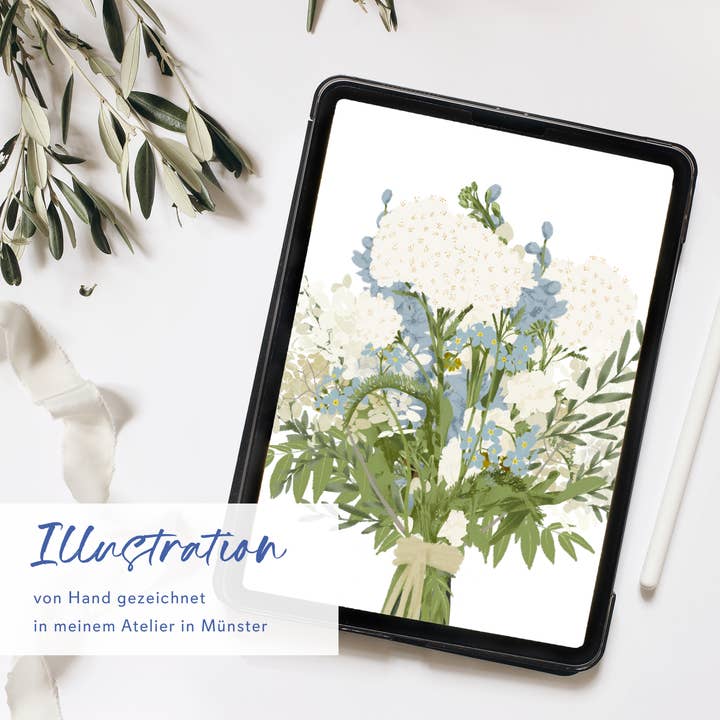 Wildblumen Atelier - Wholesale Congratulations Card - Postcard Bouquet of White and Blue, FSC certified2
