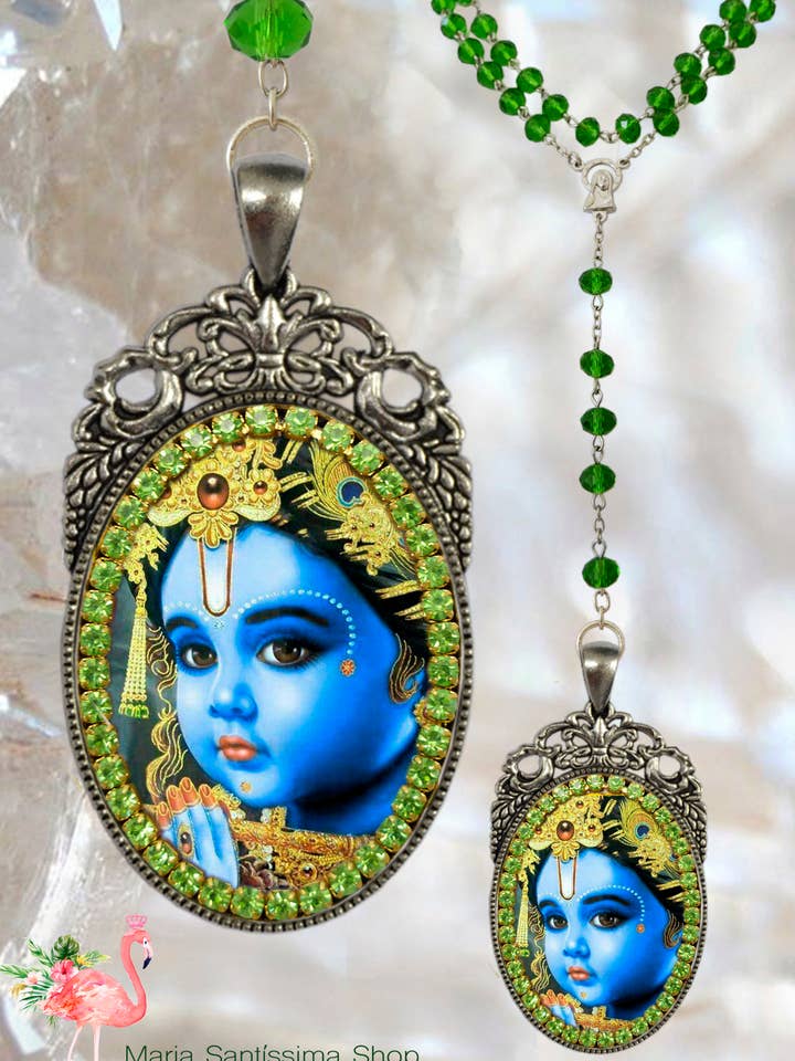 Krishna Leela Rosary God of Compassion, Tenderness and Love Necklace Hindu Jewelry Govinda, Mukunda, Madhusudhana, Vasudeva, Makhan chor for wholesale by MariaSantissimaShop