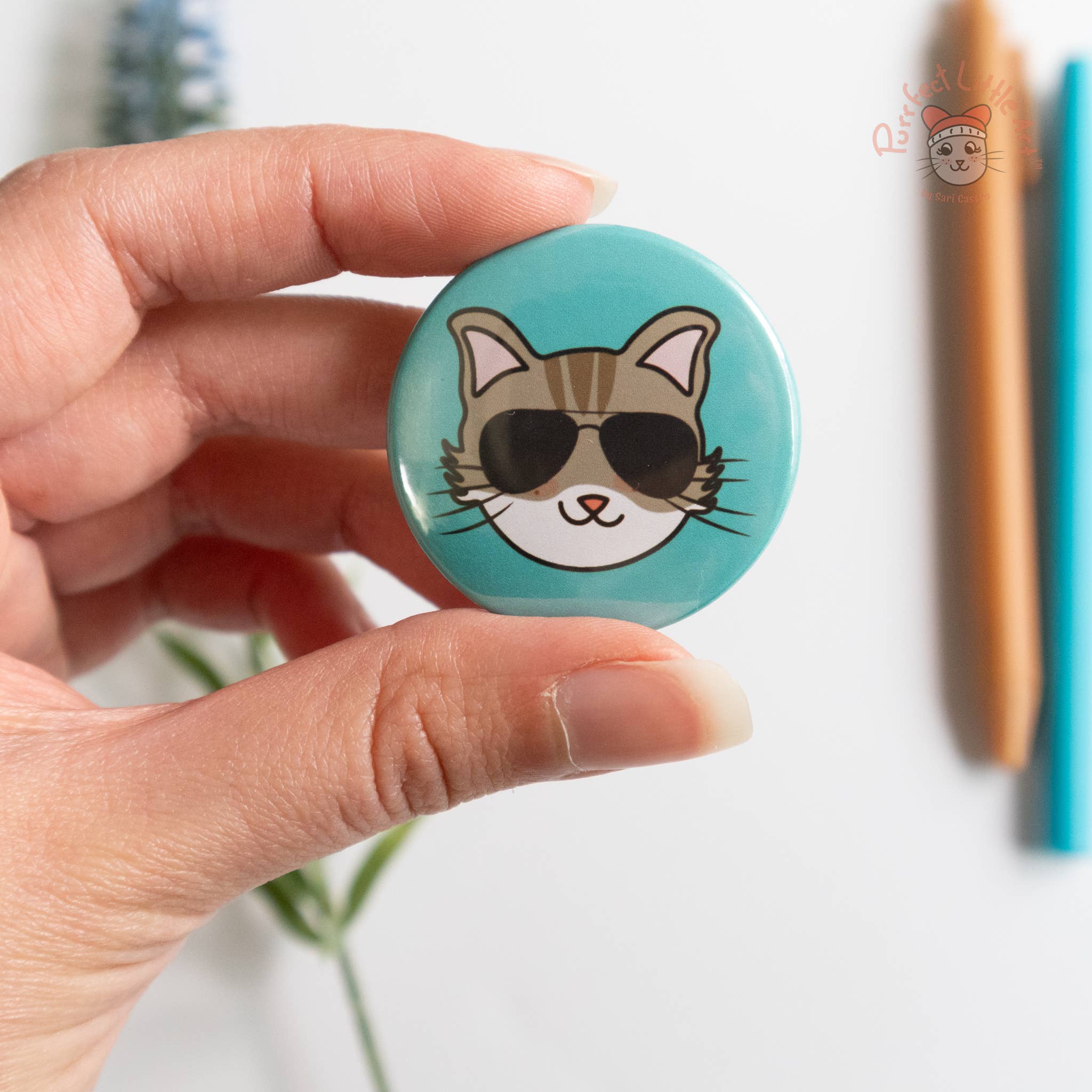 Purrfect Little Art – wholesale Lapel pin/button – Cool Cat Button Pin 0