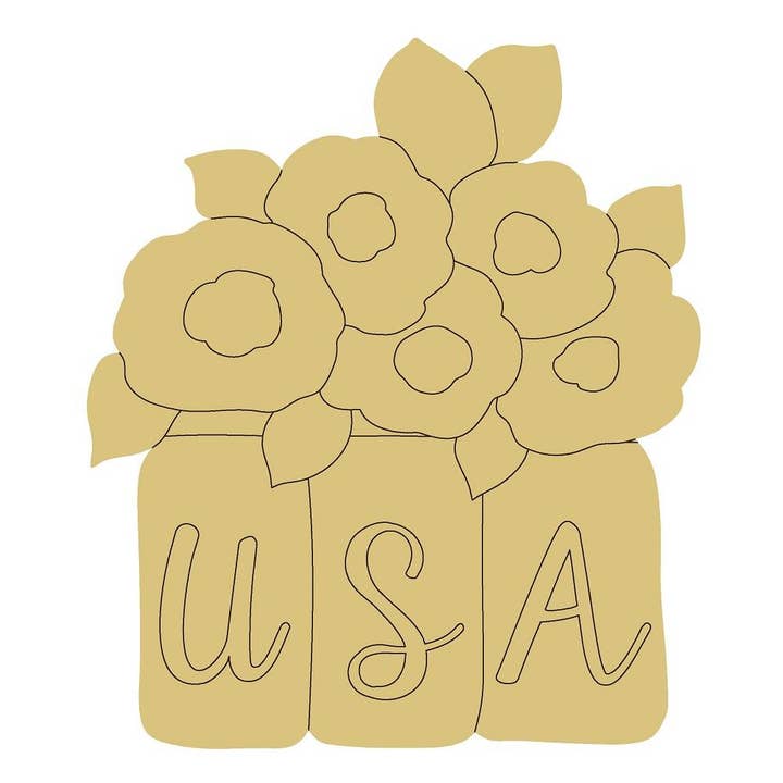 USA Flowers Design By Lines Unfinished Wood Cutout Style 1 for wholesale by Diverse Woodworking
