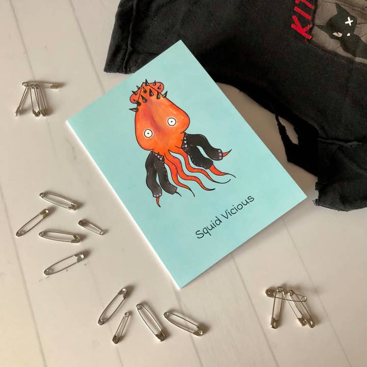 Squid Vicious Greeting Card for wholesale by Quack Animal Art