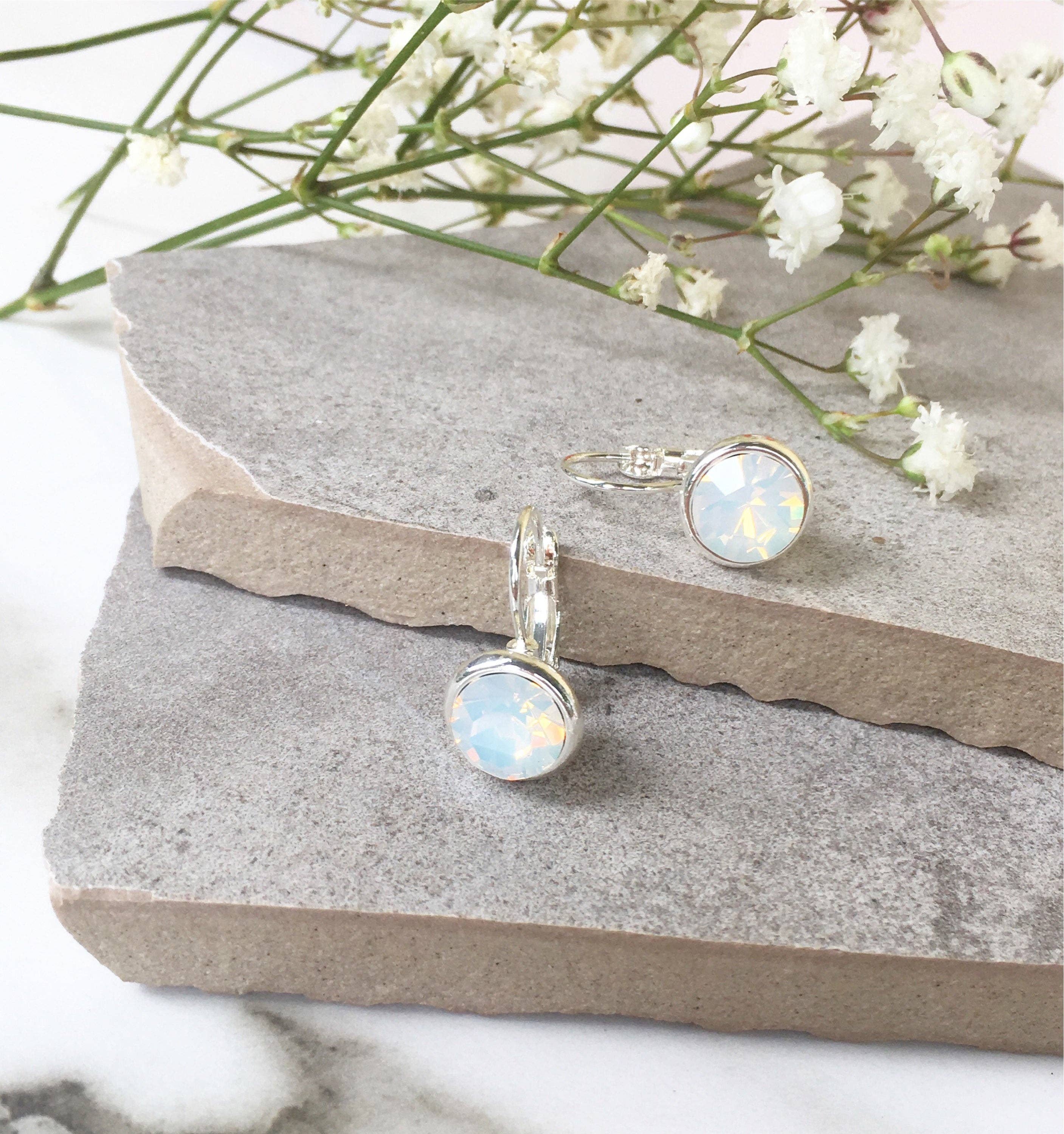 Love Bird Fashion Accessories - Wholesale Dangle Earrings - Silver White Opal Crystal Leverback Earrings3