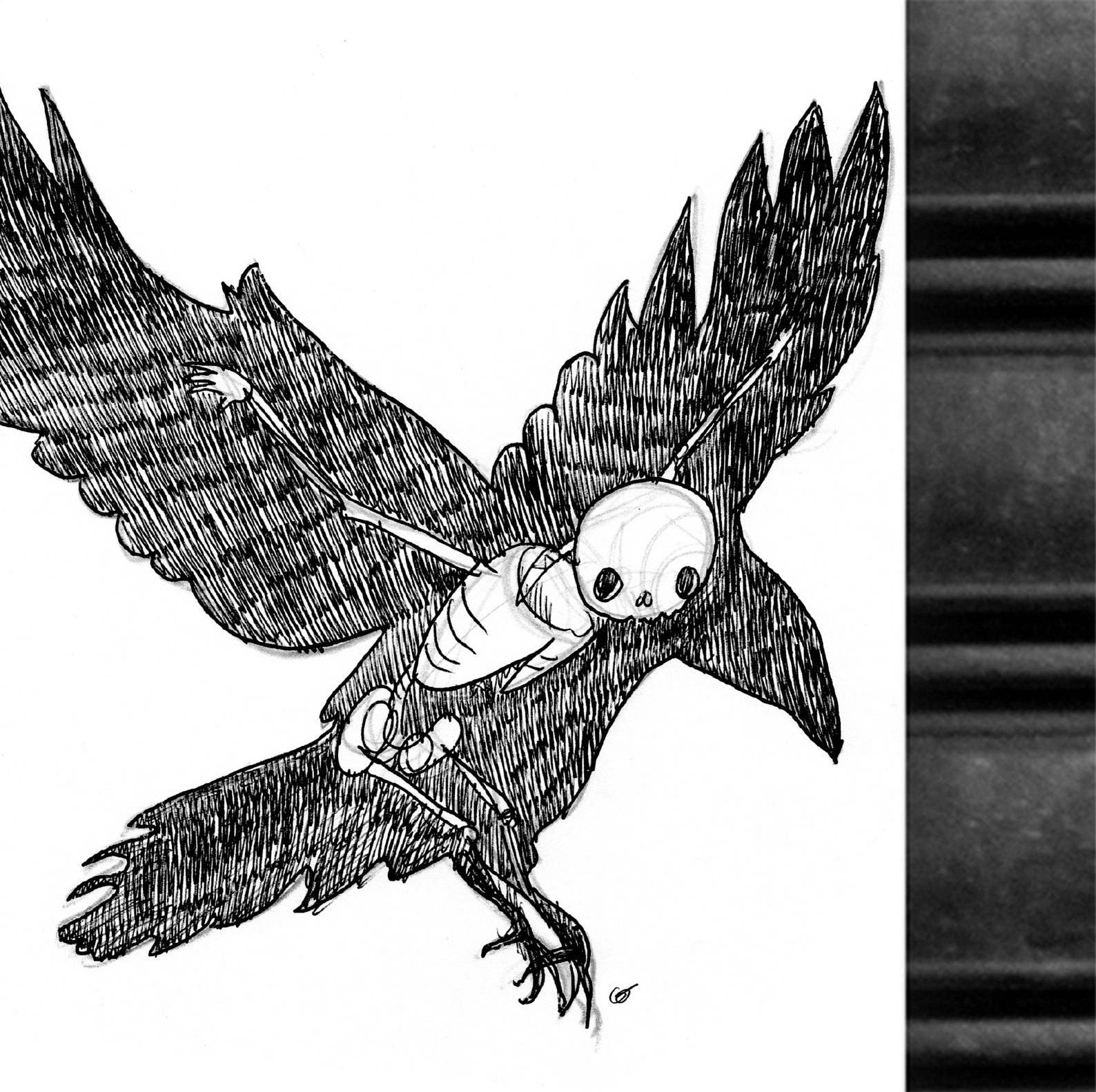 Cat Rocketship - Wholesale Art Print - Crow Skeleton Wall Art  - 8x10, 5x7 Print0