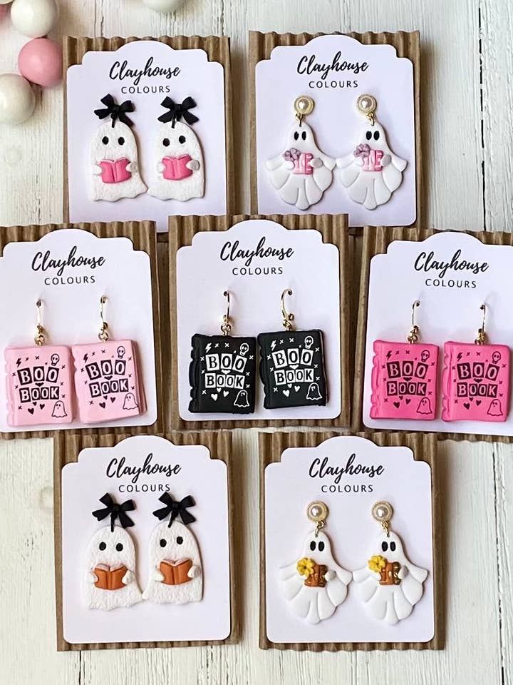 Halloween Book Earrings | Fall Book Earrings for wholesale by Clayhouse Colours