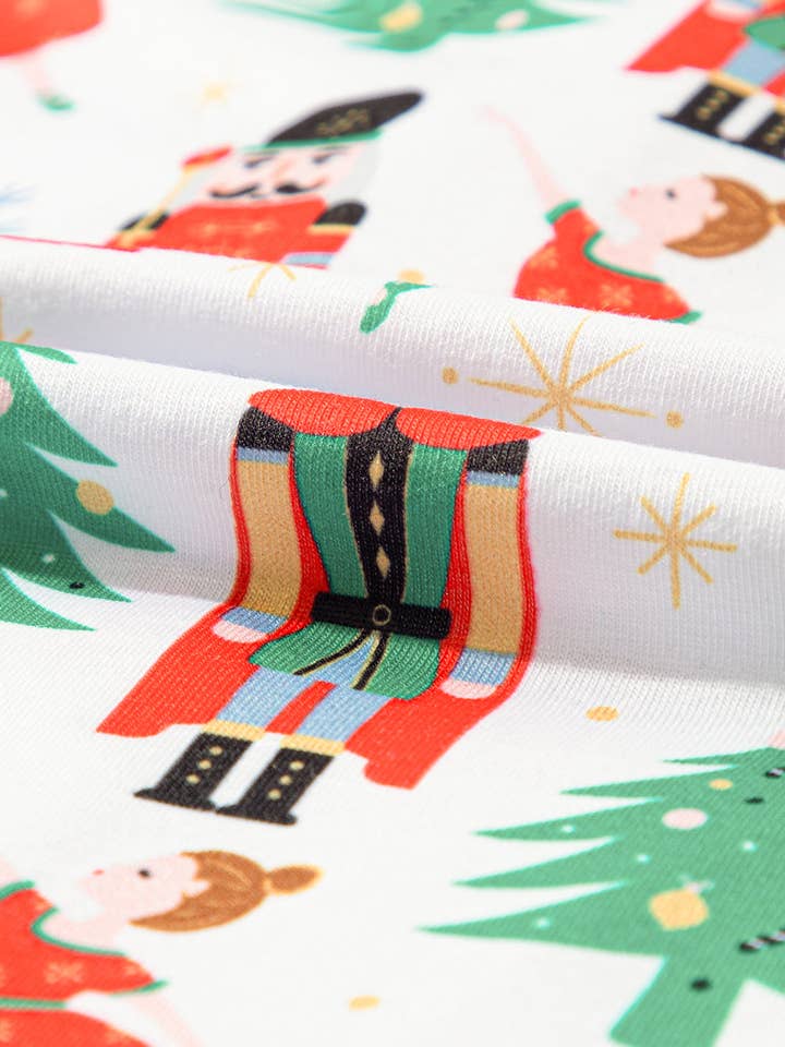 White Printed FB Christmas Trees & Nutcracker Buttoned Pajama Set for wholesale on Faire4